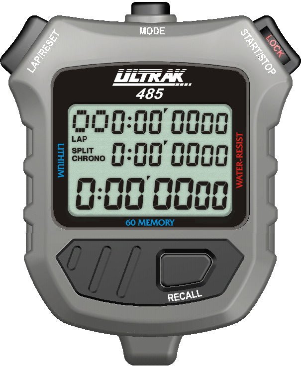 Ultrak 485 - 60 Lap Dual Split Memory Stopwatch Timer with Three Line Display