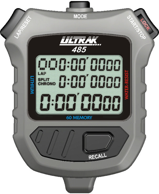 Ultrak 485 - 60 Lap Dual Split Memory Stopwatch Timer with Three Line Display Ultrak