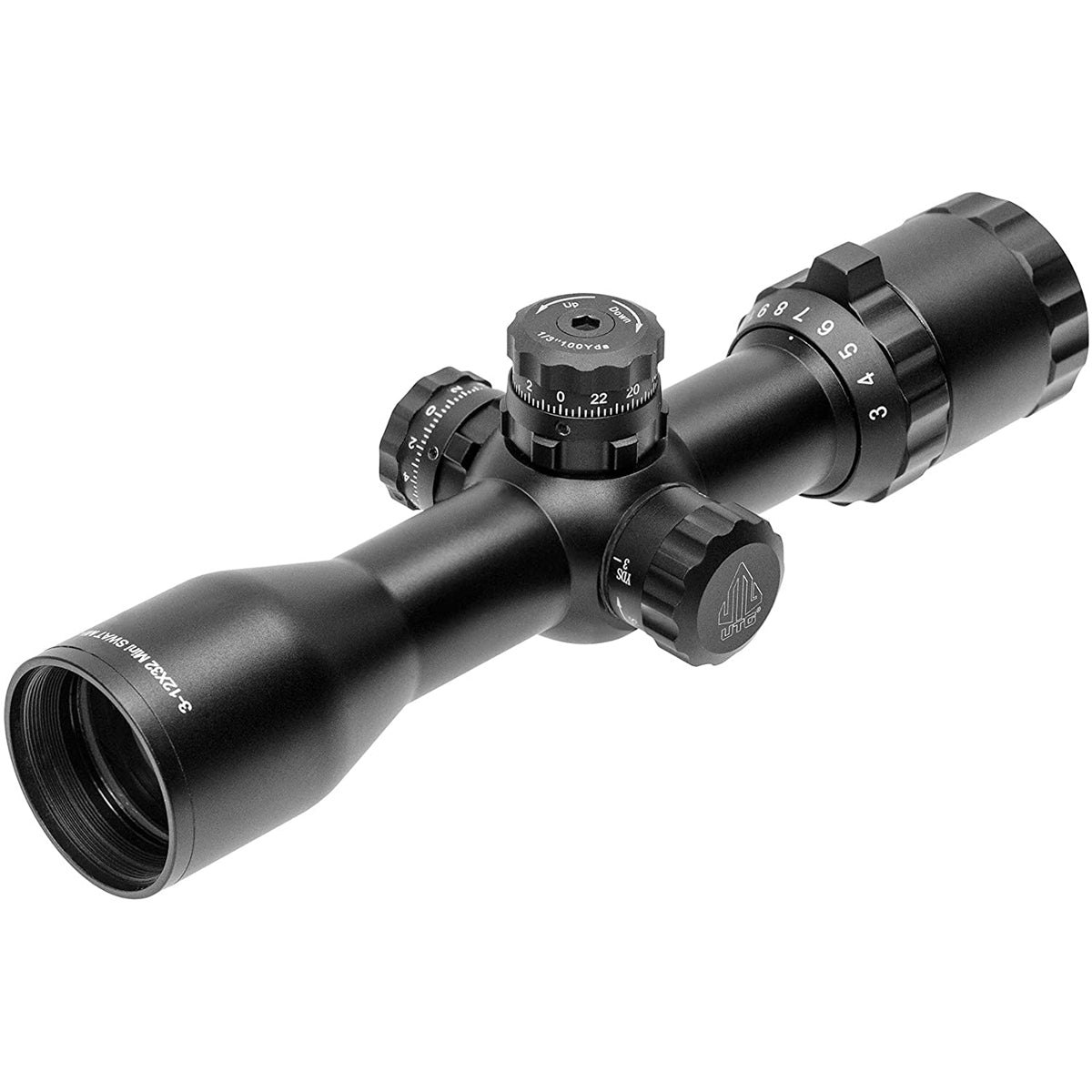 UTG 1" BugBuster 3 - 12X32 मिल-डॉट स्कोप - काला - फोर्ज़ा स्पोर्ट्स