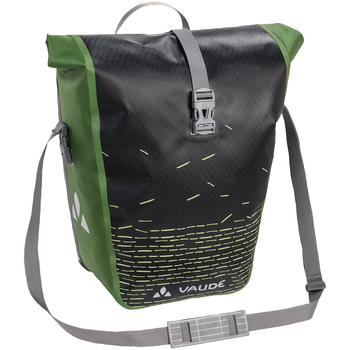 Vaude Aqua Back Print Single Rear Bike Pannier - Black/Green - Forza Sports