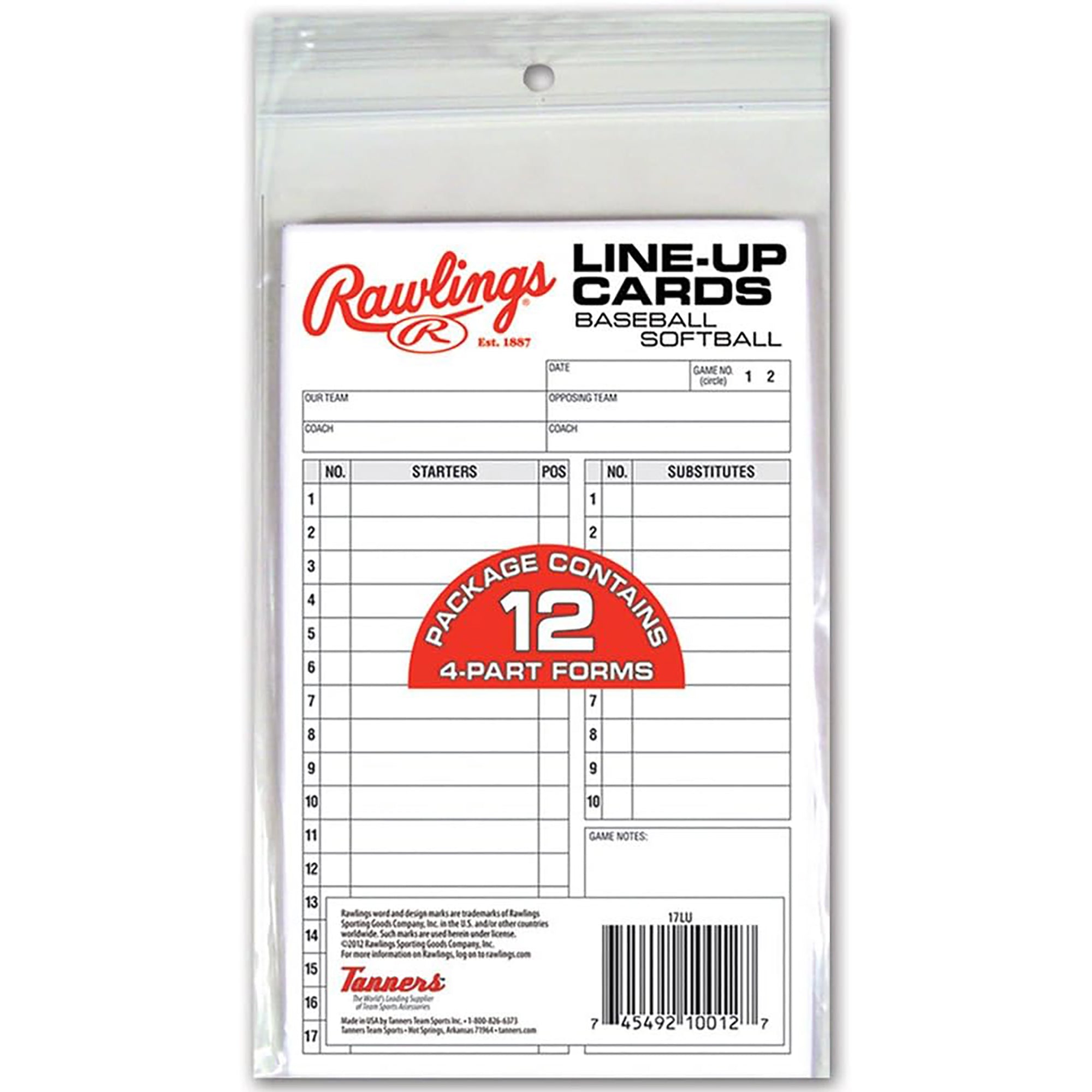 Rawlings System-17 Baseball/Softball Line-Up Cards - 12-Pack Rawlings