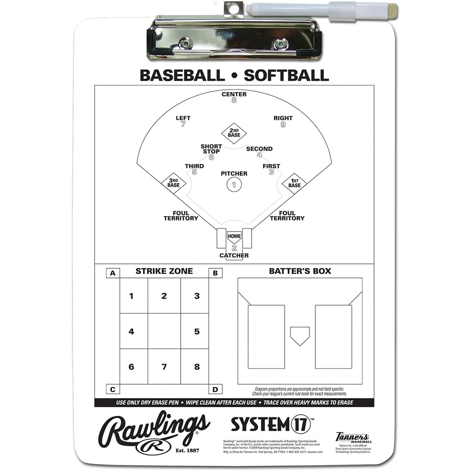 Rawlings System-17 Dry Erase Baseball/Softball Coach Clipboard Rawlings