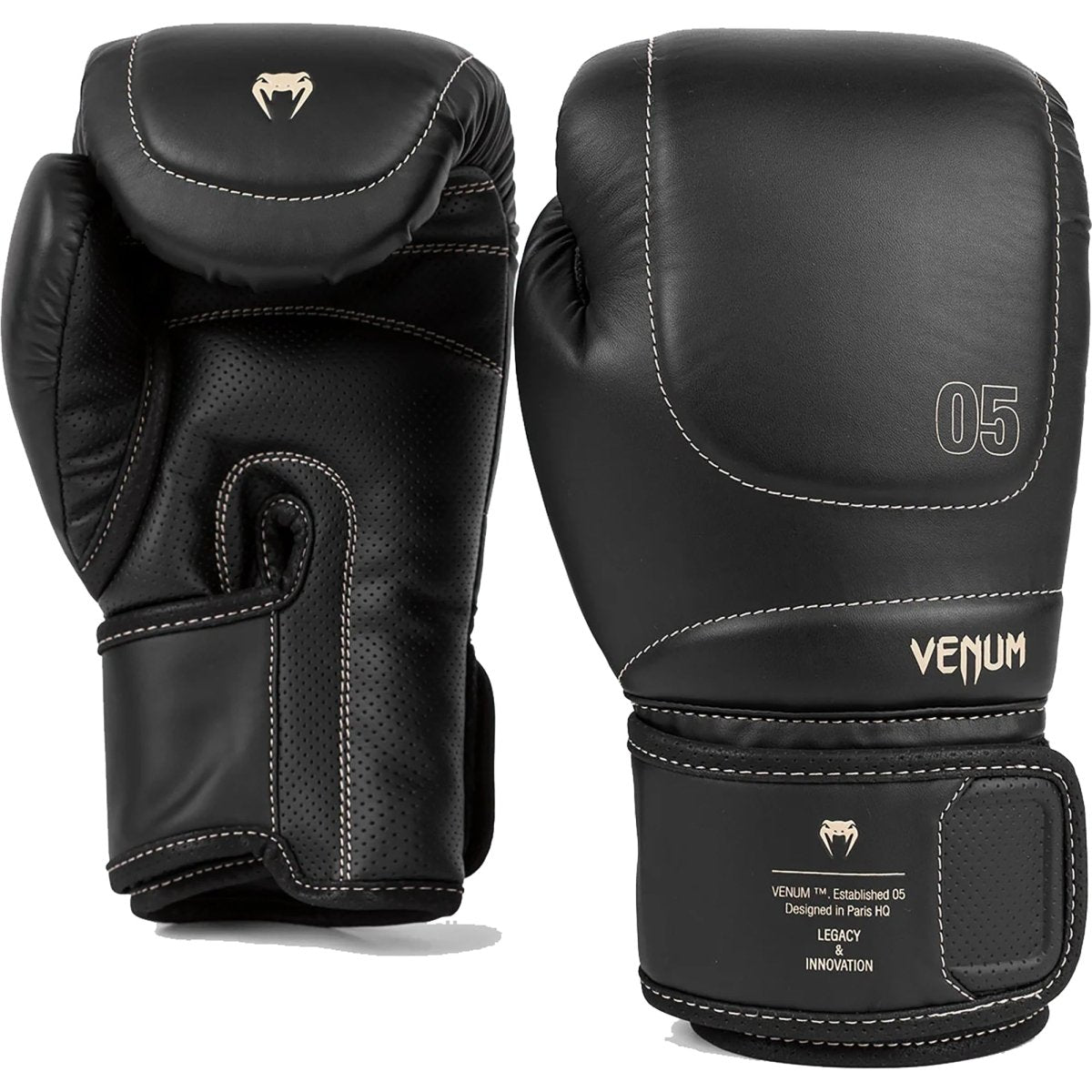 Venum Impact EVO Hook and Loop Boxing Training Gloves - Black/Beige - Forza Sports
