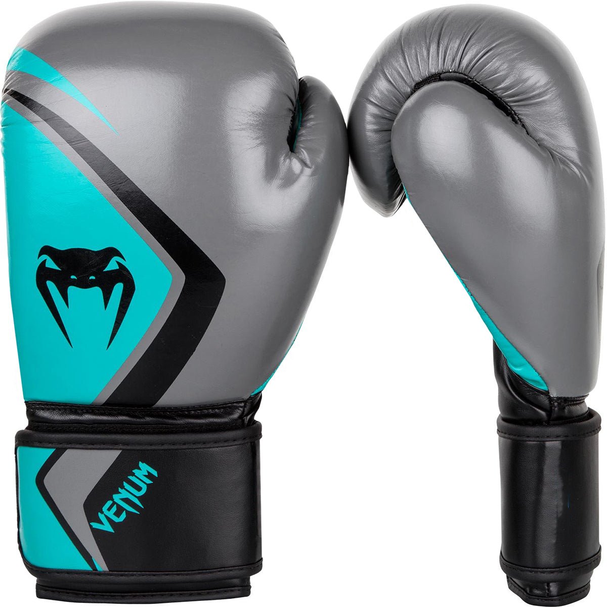 Venum Contender 2.0 Hook and Loop Training Boxing Gloves - Gray/Turquoise/Black - Forza Sports