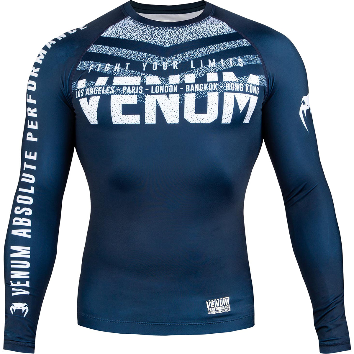 Venum Signature Long Sleeve Compression Rashguard - Navy Blue/White Venum