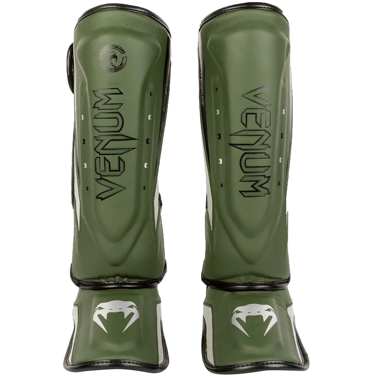 वेनम एलीट इवो प्रोटेक्टिव शिन इनस्टेप गार्ड्स - खाकी/सिल्वर - फोर्ज़ा स्पोर्ट्स