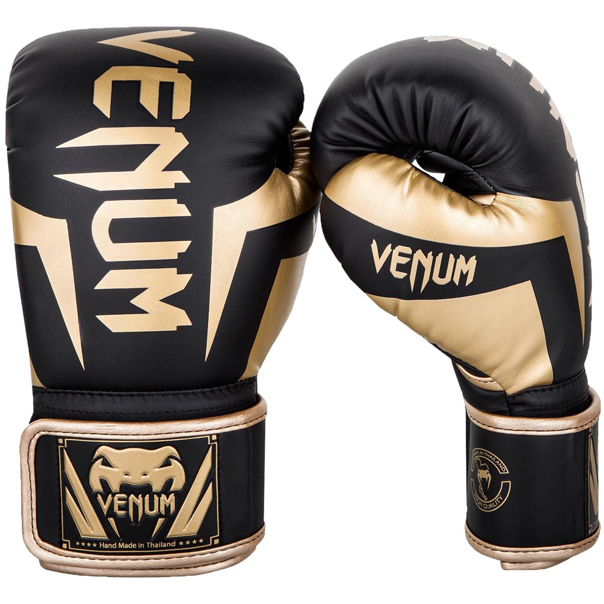 Venum Elite Skintex Leather Hook and Loop Training Boxing Gloves - Black/Gold - Forza Sports