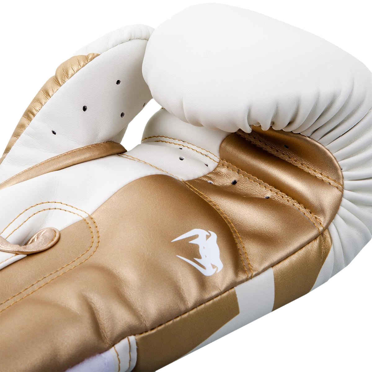 Venum Elite Skintex Leather Hook and Loop Training Boxing Gloves - White/Gold - Forza Sports