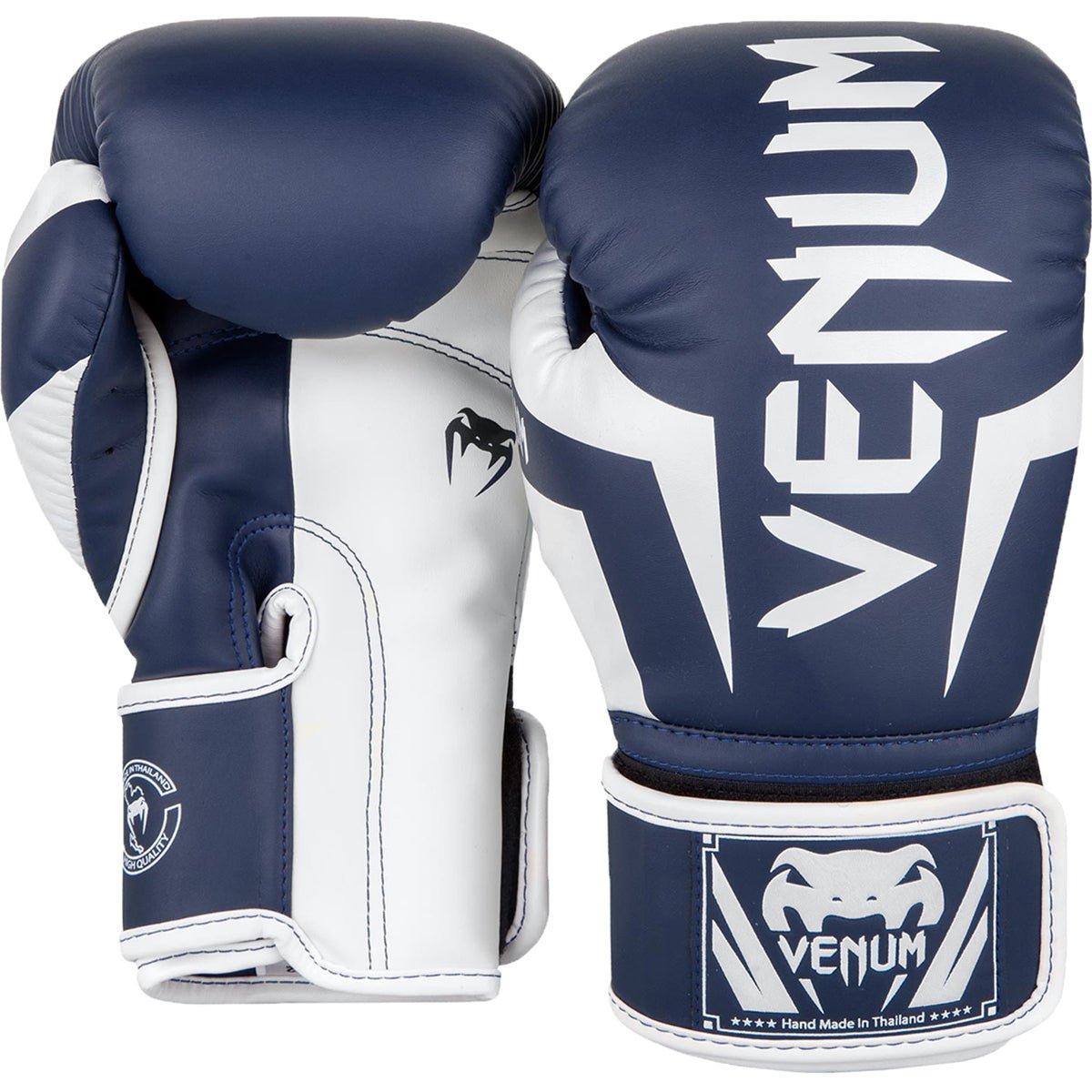 Venum Elite Skintex Leather Hook and Loop Training Boxing Gloves - White/Navy Blue - Forza Sports