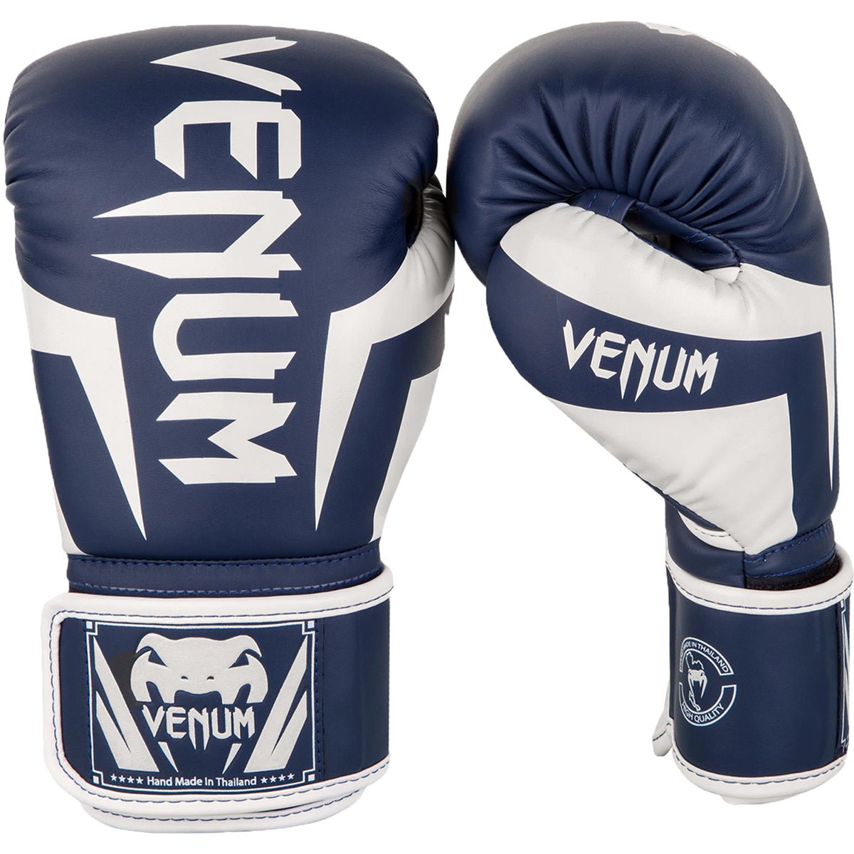 Venum Elite Skintex Leather Hook and Loop Training Boxing Gloves - White/Navy Blue - Forza Sports
