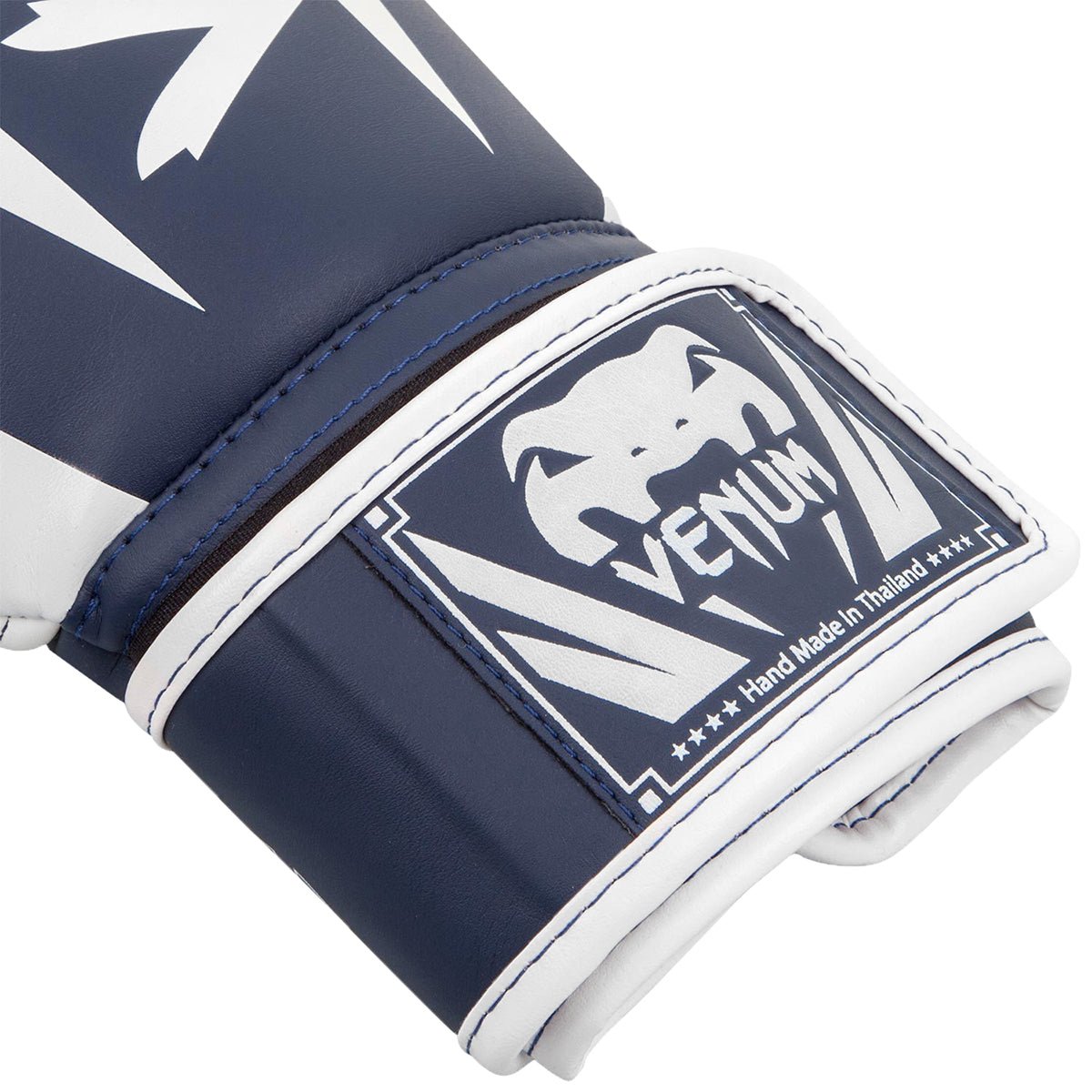 Venum Elite Skintex Leather Hook and Loop Training Boxing Gloves - White/Navy Blue - Forza Sports