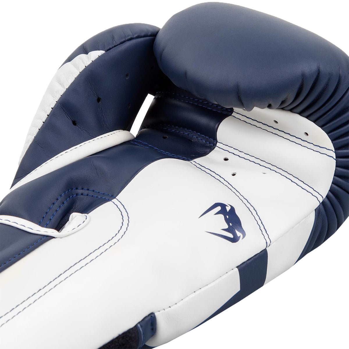 Venum Elite Skintex Leather Hook and Loop Training Boxing Gloves - White/Navy Blue - Forza Sports