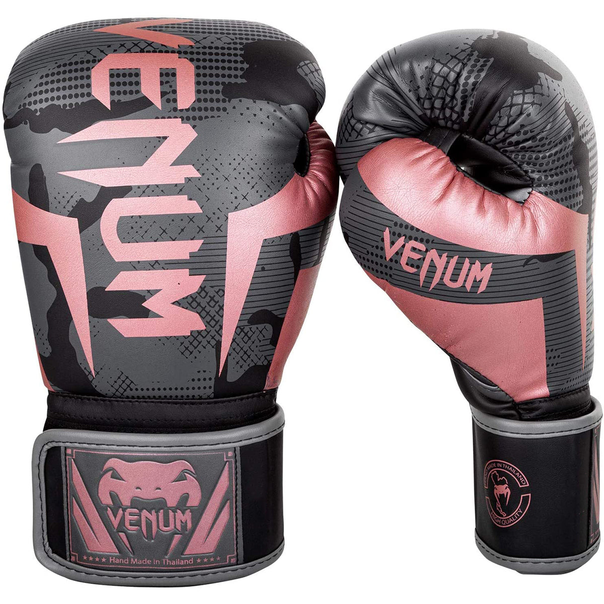 Venum Elite Boxing Gloves - Black/Pink Gold 14 oz