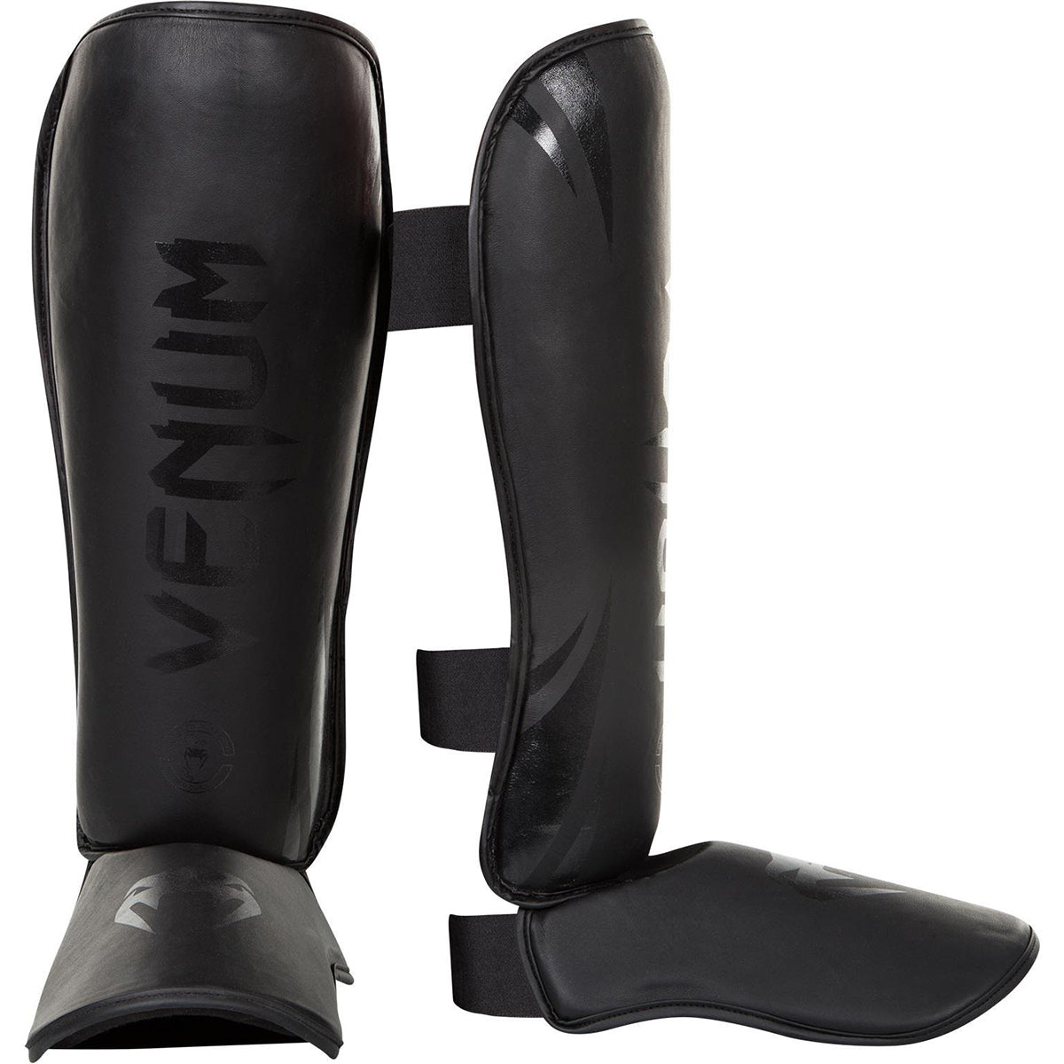 Venum Challenger Standup Skintex Leather MMA Shin Instep Guards - Black Venum