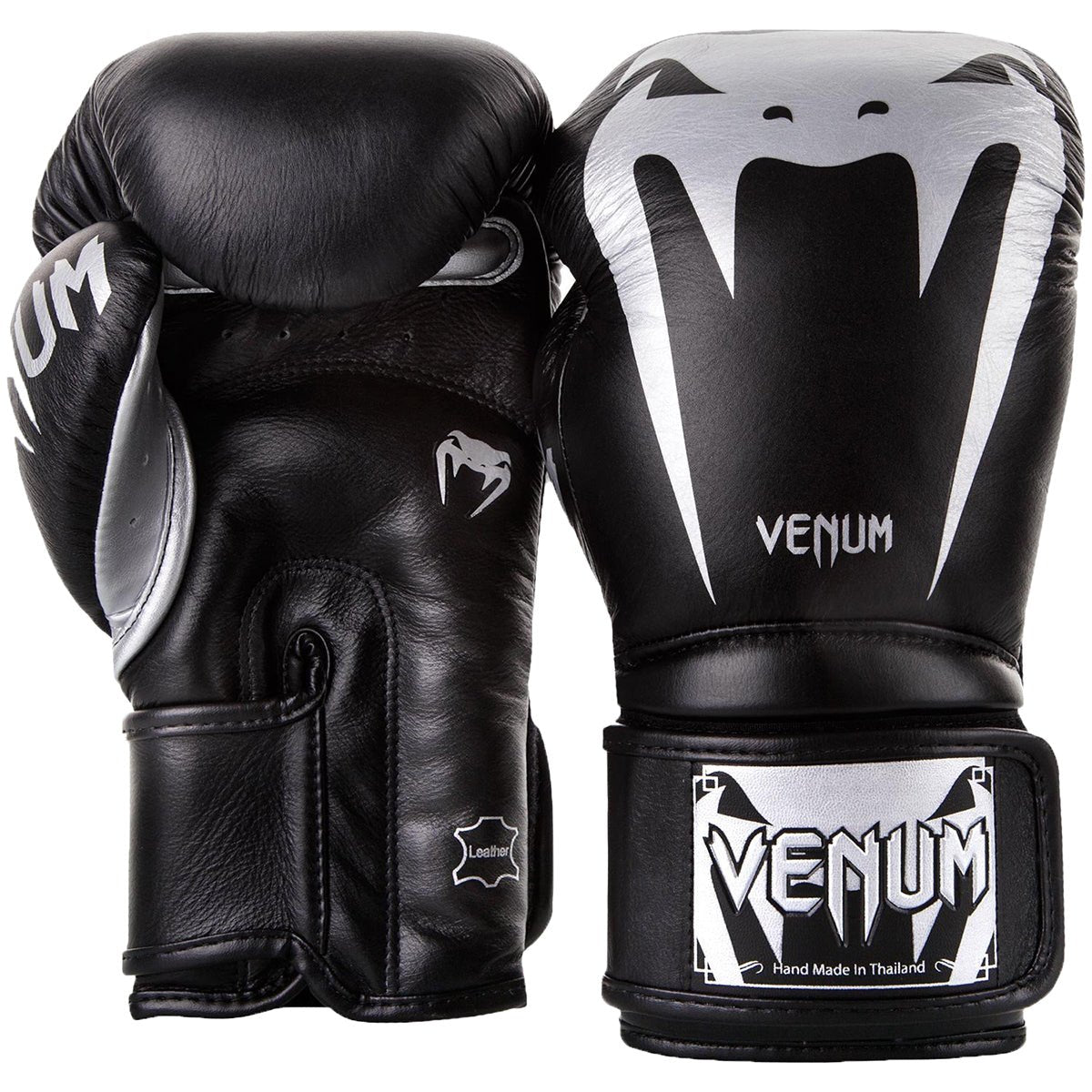 Venum Giant 3.0 Nappa Leather Hook and Loop Training Boxing Gloves - Black/Silver - Forza Sports