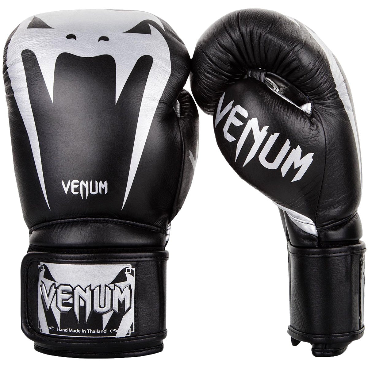 Venum Giant 3.0 Nappa Leather Hook and Loop Training Boxing Gloves - Black/Silver - Forza Sports