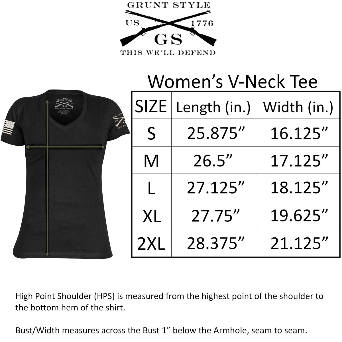 Grunt Style Women's Full Color Flag Basic V-Neck T-Shirt - Black Grunt Style