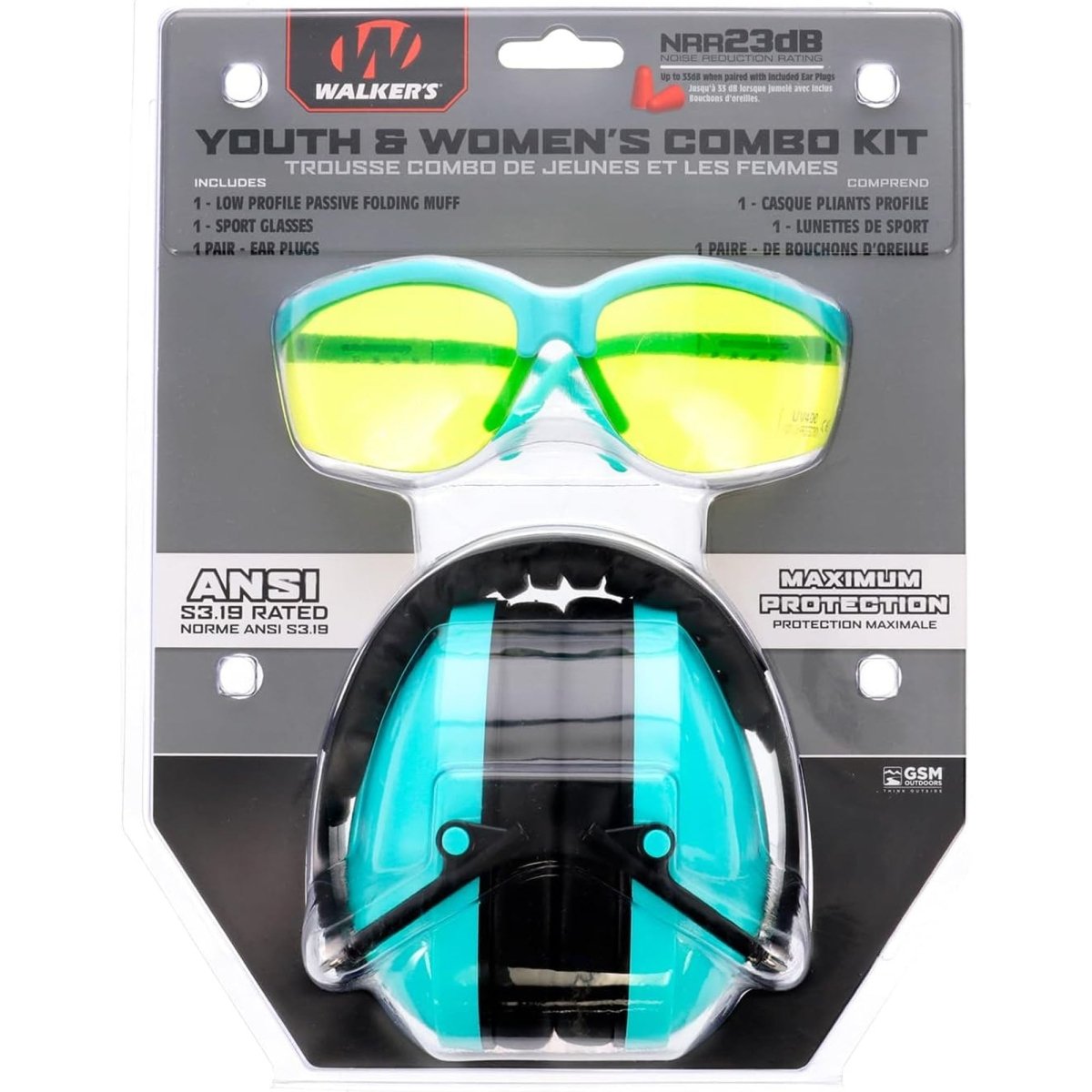 Walker's Youth and Women Combo Kit, Passive Muffs, Sport Glasses and Foam Tips - Forza Sports