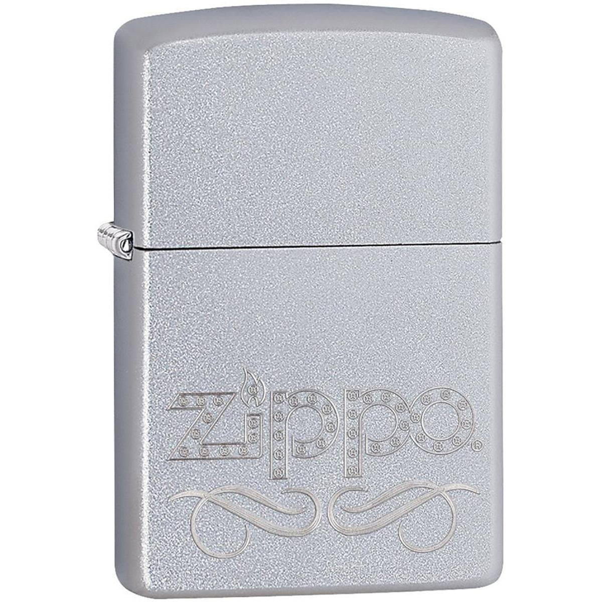 Zippo Scroll Logo Satin Chrome Pocket Lighter Zippo