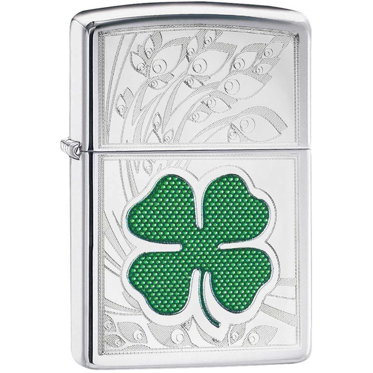 Zippo High Polished Chrome Engraved Clover Pocket Lighter Zippo