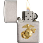 Zippo Brush Chrome Marines Emblem Pocket Lighter Zippo