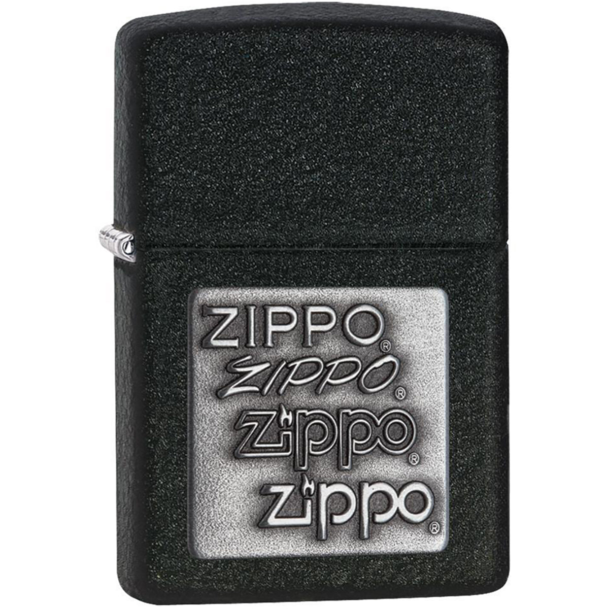 Zippo Pewter Embossed Logo Black Crackle Pocket Lighter Zippo